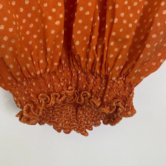 Pietrogrande Burnt Orange Ruffled Polka Dot Boho Blouse Top - Picture 4 of 8